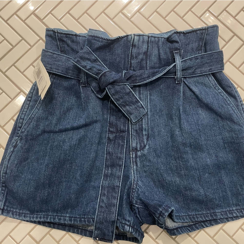 Aritzia High-Waisted Blue Jean Shorts with Paper Bag Waist